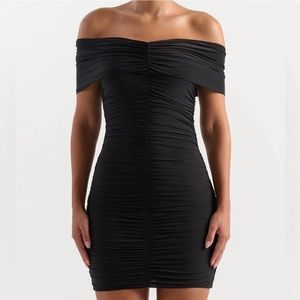 Naked Wardrobe Go Off-Shoulder Ruched Dress in Black